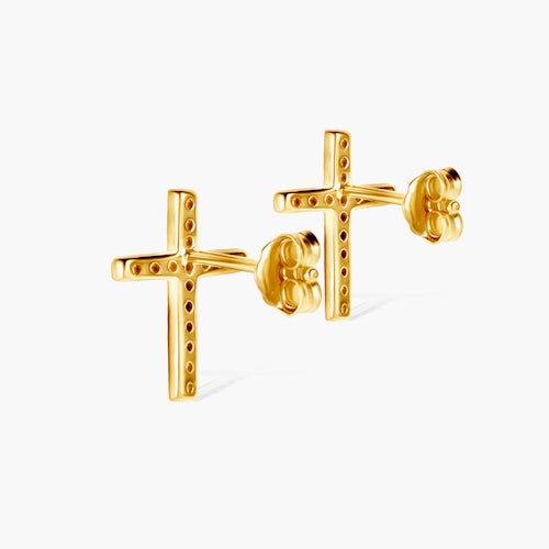 Kolczyki krzyżyk Savicki: srebrne pozłacane, cyrkonie